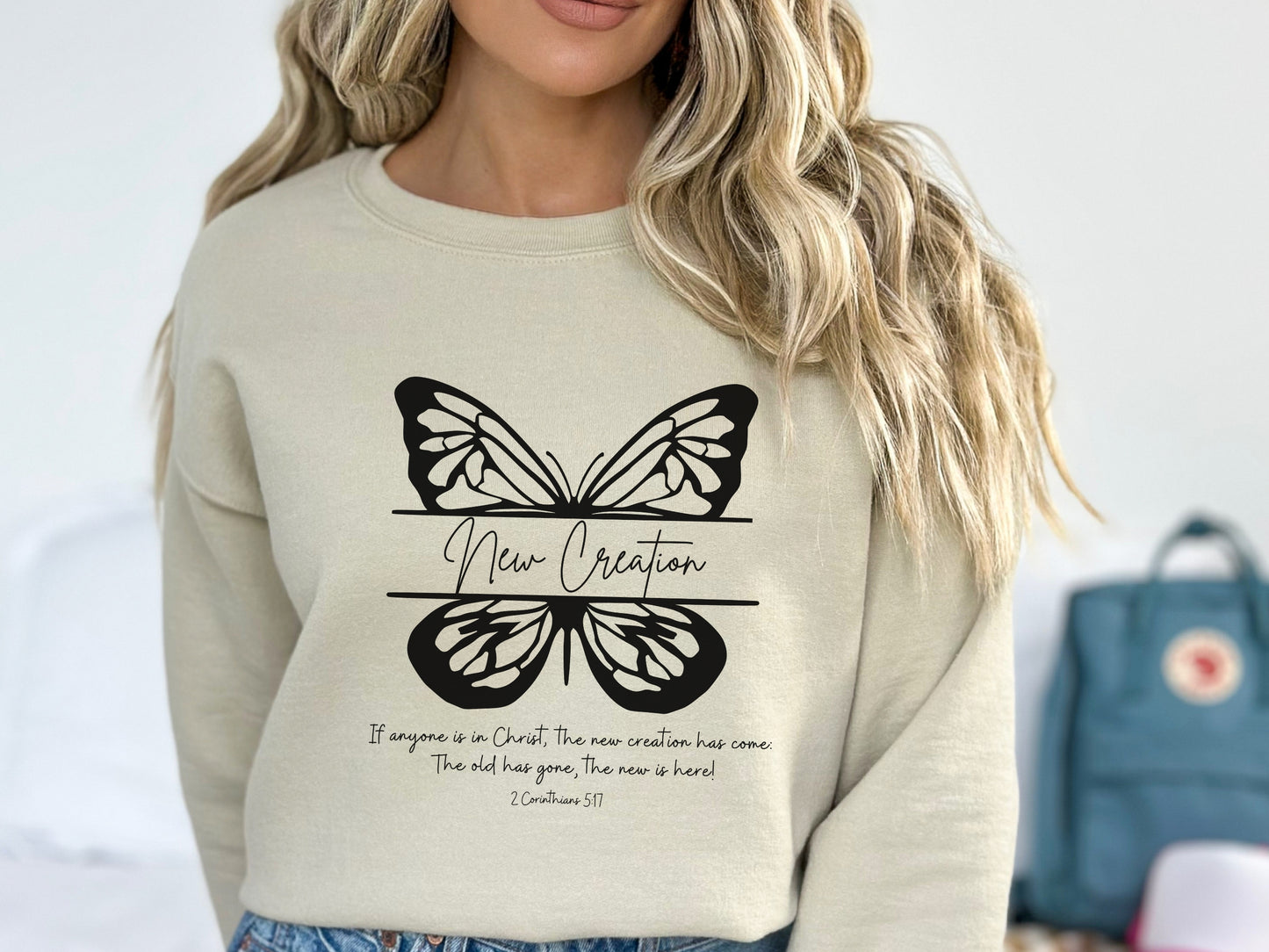 New Creation in Christ Butterfly Sweatshirt | Bible Verse 2 Corinthians 5:17