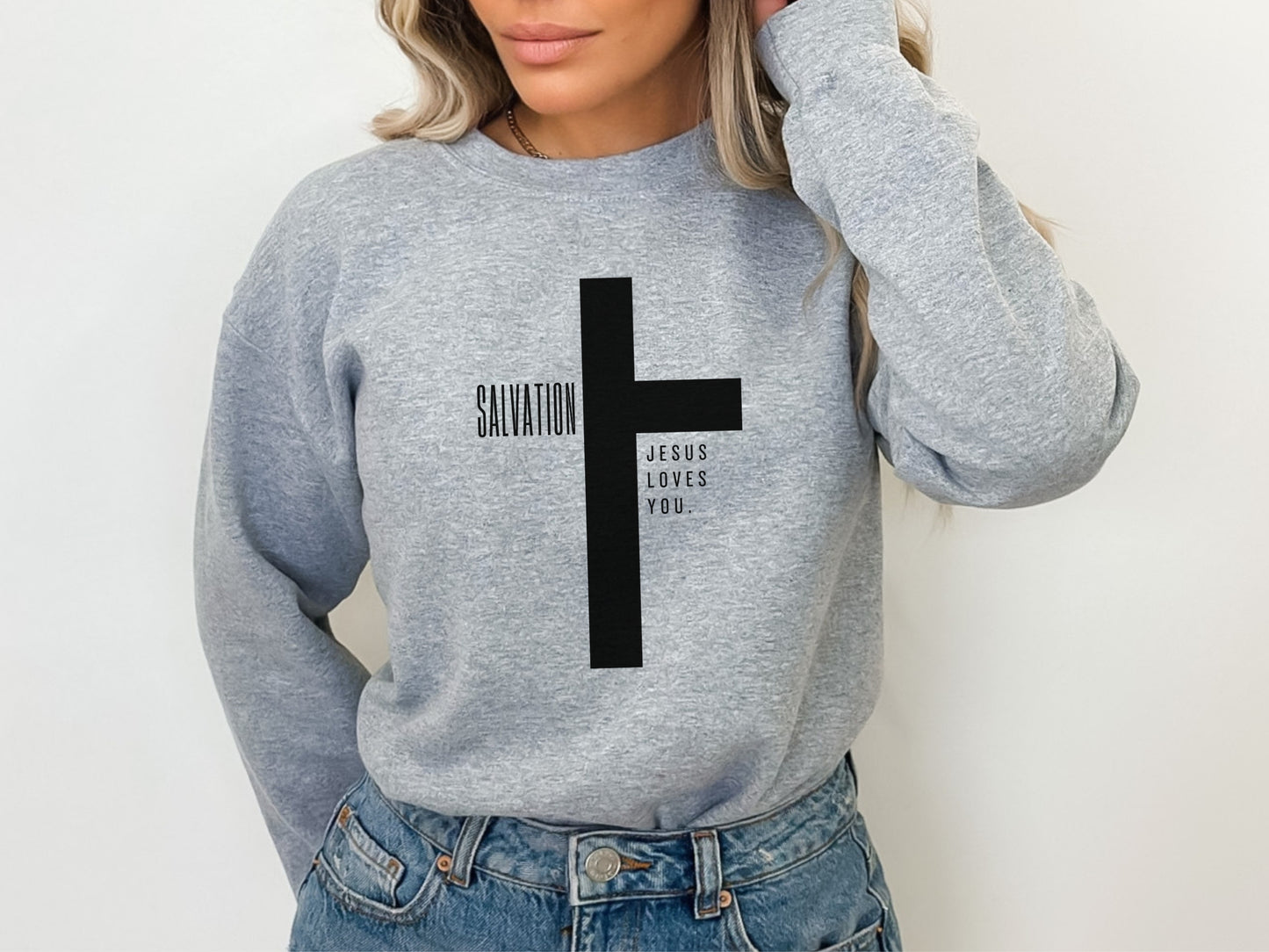 Jesus Sweatshirt | Jesus Loves You Sweatshirt, Salvation Christian Cross Sweatshirt