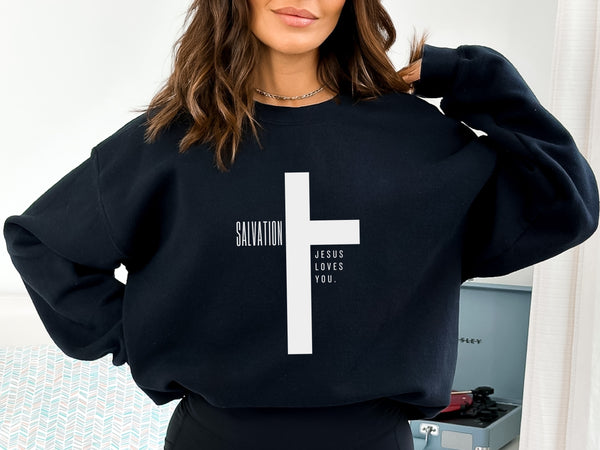 Jesus Sweatshirt | Jesus Loves You Sweatshirt, Salvation Christian Cross Sweatshirt Hover