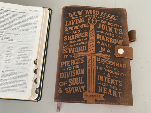 Leather Journal | The Word of God Is Living - Hebrews 4:12 Handmade Journal