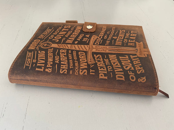Leather Journal | The Word of God Is Living - Hebrews 4:12 Handmade Journal Hover