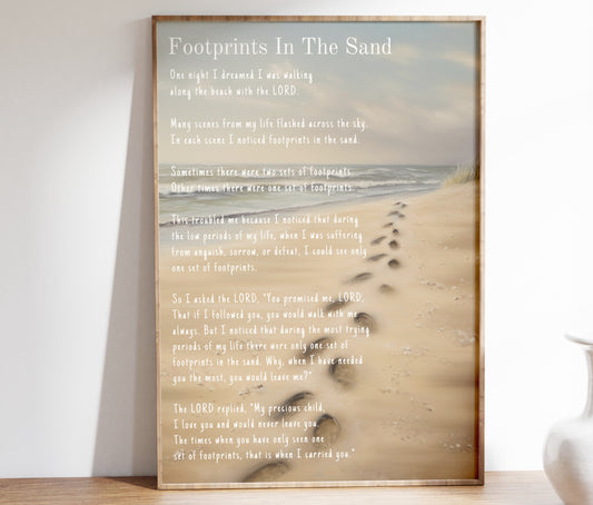 Footprints In The Sand Wall Print | Christian Wall Art Decor- Unframed PHYSICAL PRINT