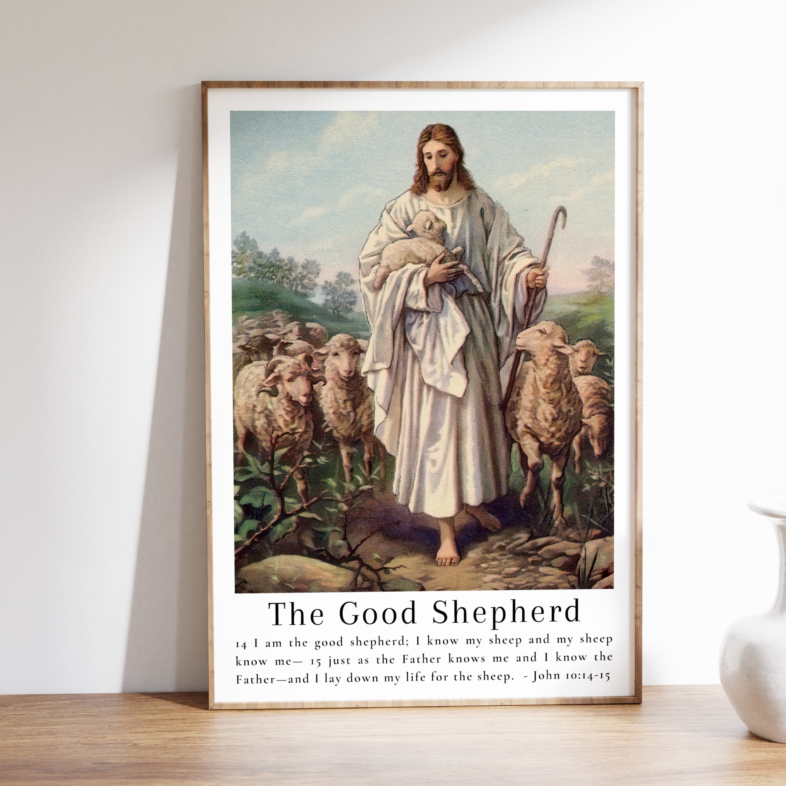 The Good Shepherd - Vintage Jesus Wall Art with Bible Verse from John ...