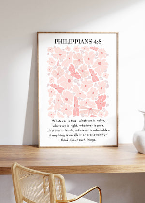 Philippians 4:8 - Bible Verse Wall Art | Floral Art, Christian Wall Decor