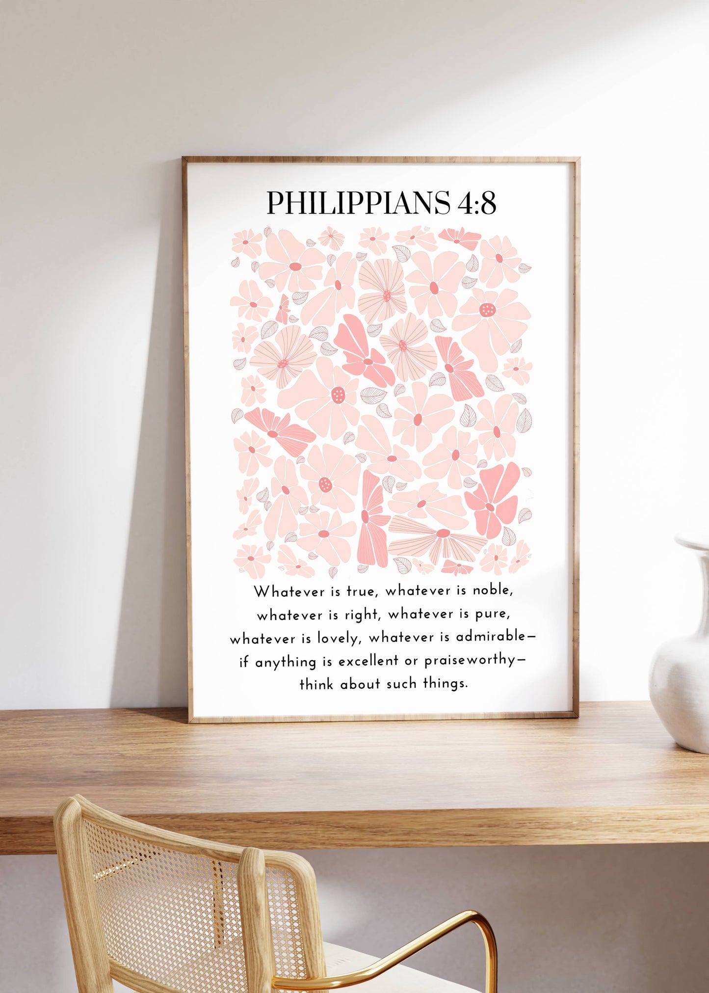 Philippians 4:8 - Bible Verse Wall Art | Floral Art, Christian Wall Decor