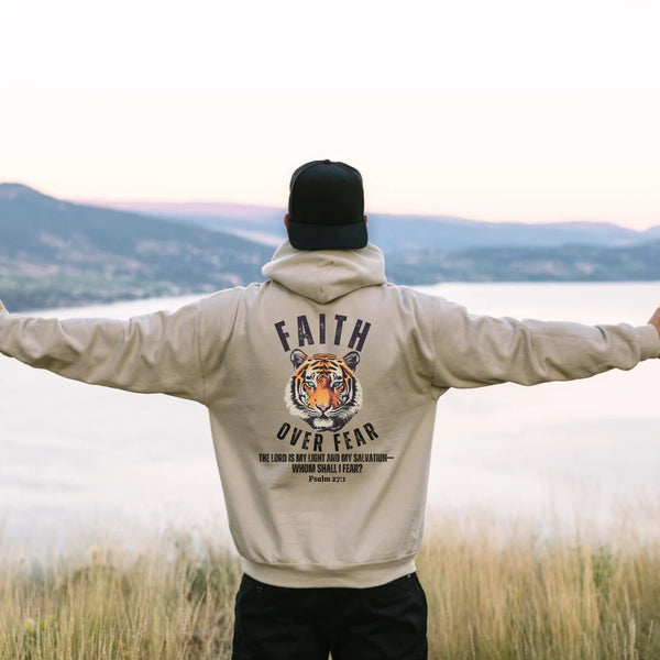 Faith Over Fear Hoodie - Whom Shall I Fear Psalm 27 - Christian Hooded Sweatshirt Hover