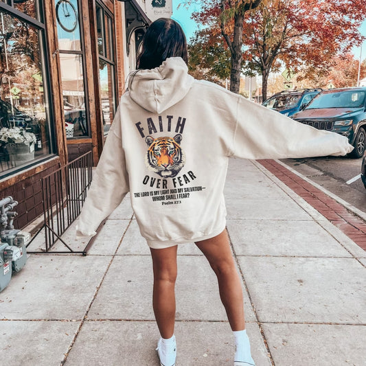 Faith Over Fear Hoodie - Whom Shall I Fear Psalm 27 - Christian Hooded Sweatshirt