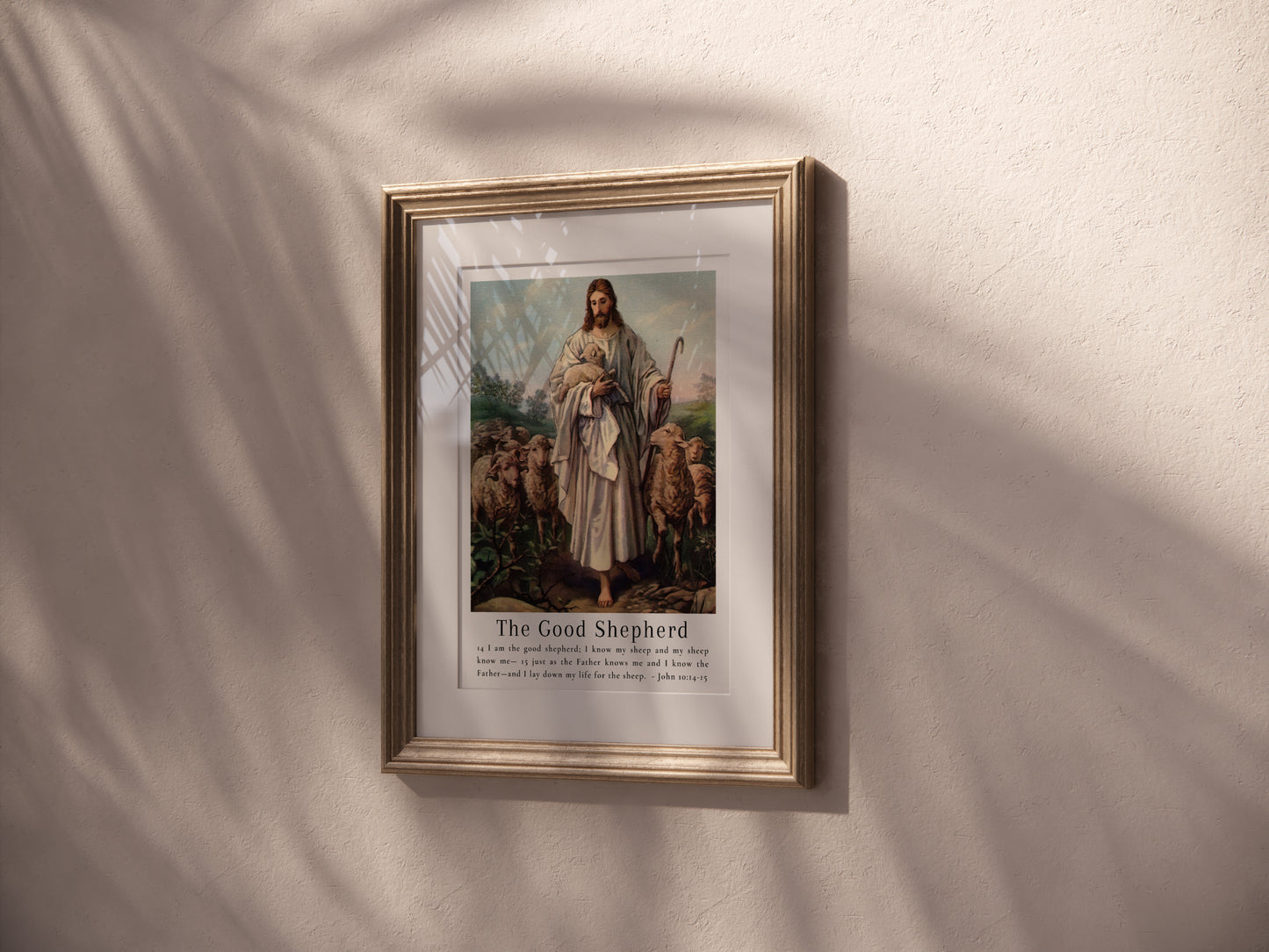 The Good Shepherd - Vintage Jesus Wall Art with Bible Verse from John 10:14   - Unframed Art