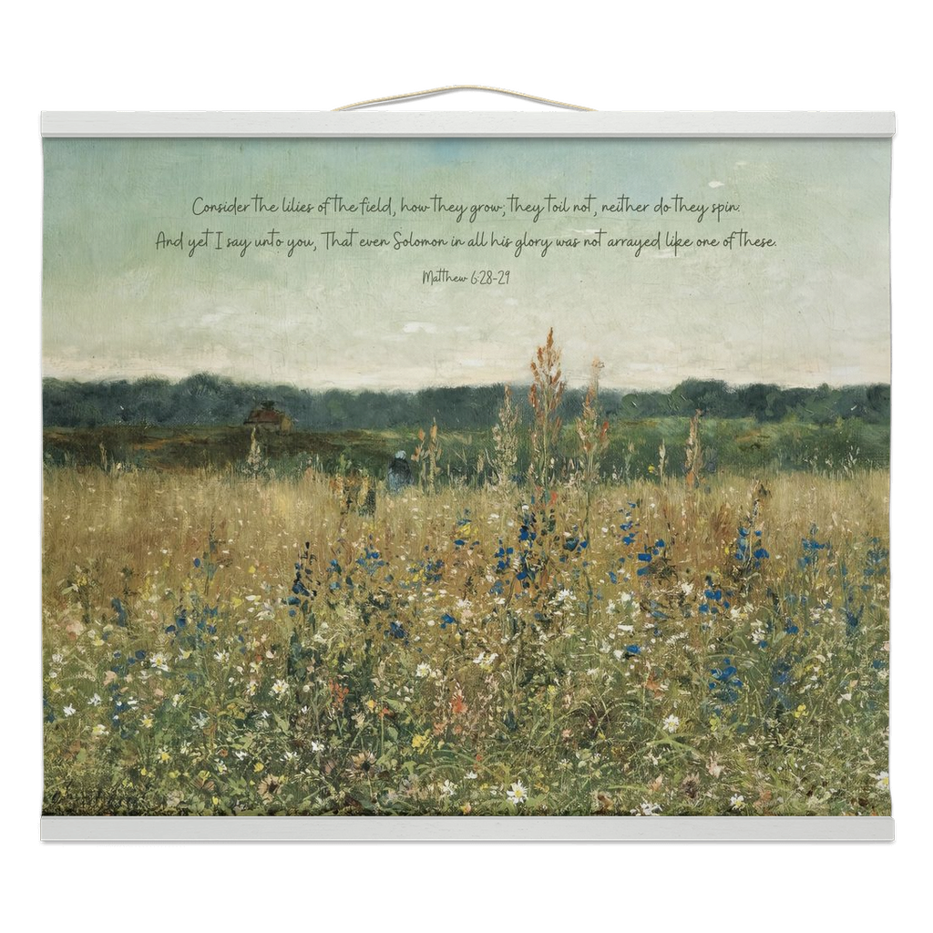 Hanging Canvas Tapestry - Consider The Lilies Bible Verse - Vintage Art On Canvas