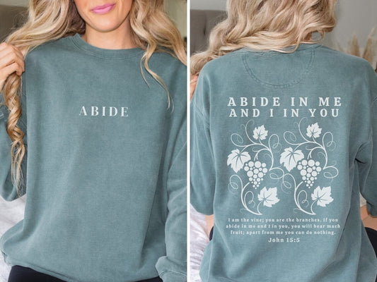 Abide Christian Sweatshirt | Comfort Colors Sweatshirt | Jesus Sweatshirt, Abide In Me - John 15