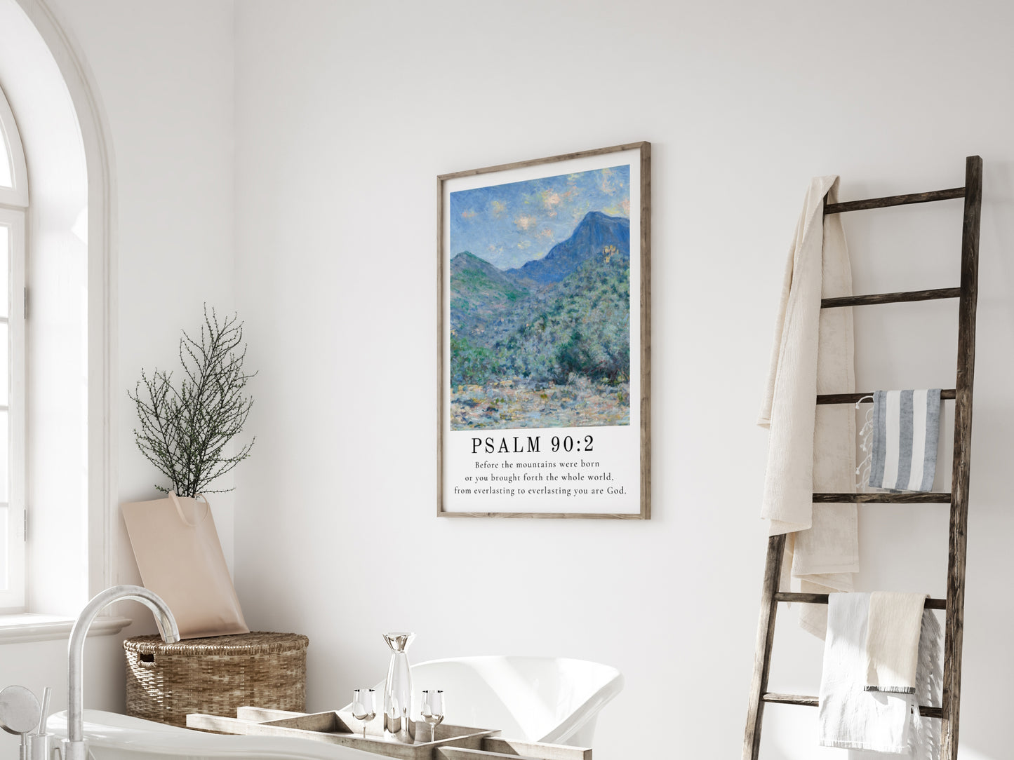 Psalm 90:2 Scripture Wall Art | Vintage Claude Monet Painting with Bible Verse - Unframed Print