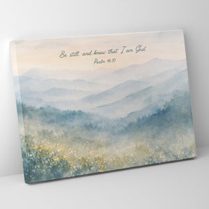Smoky Mountains Watercolor Bible Verse Canvas — Stretched Matte Canvas