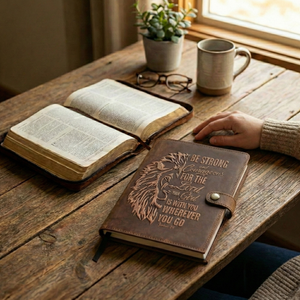 Leather Journal – Joshua 1:9 “Be Strong & Courageous” Lion of Judah