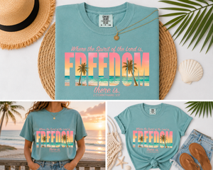 Freedom Beach Christian Surf Tee - 2 Corinthians 3:17