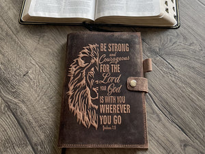 Leather Journal – Joshua 1:9 “Be Strong & Courageous” Lion of Judah