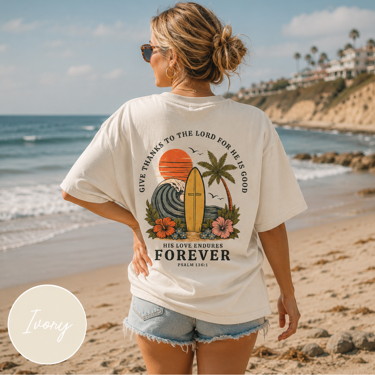 Give Thanks To The Lord, His Love Endures Forever Shirt - Psalm 136 Bible Verse Beach Tee