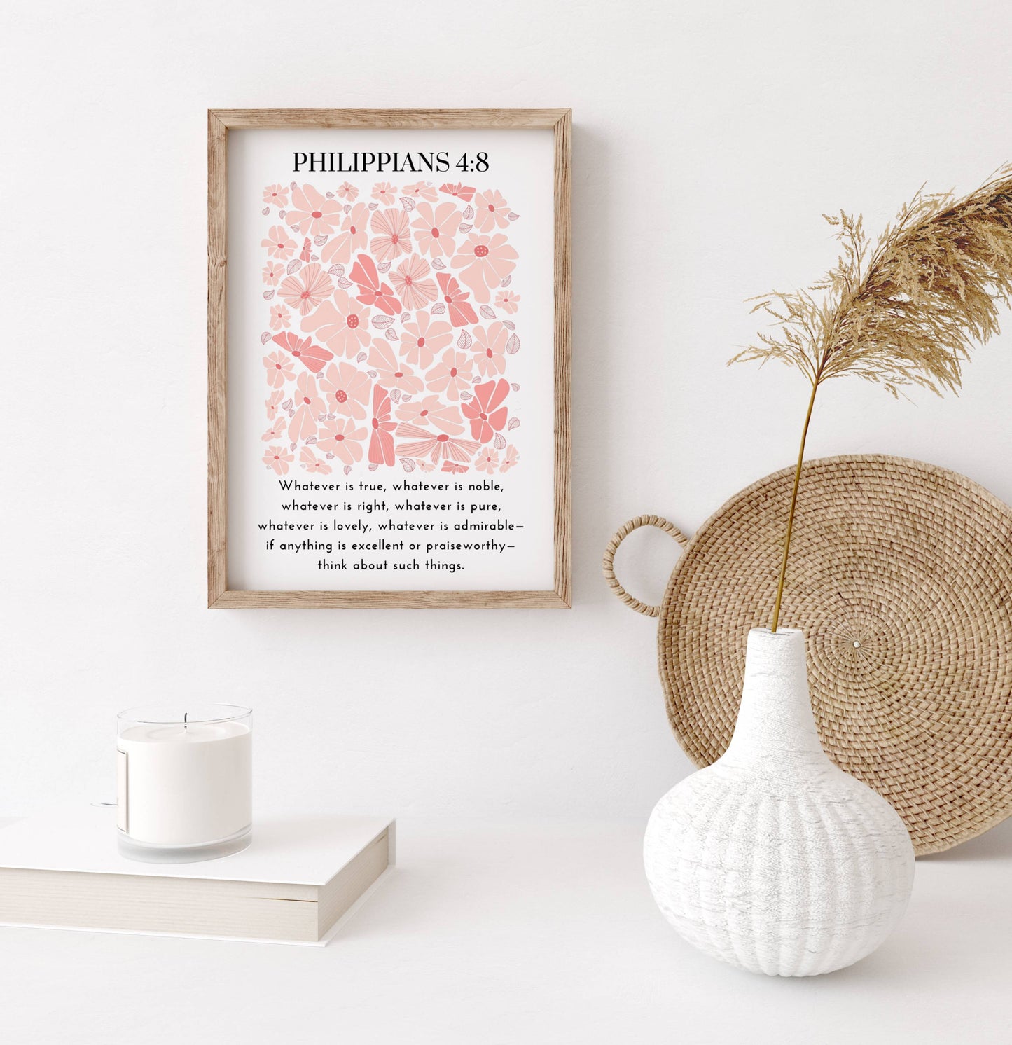 Philippians 4:8 - Bible Verse Wall Art | Floral Art, Christian Wall Decor
