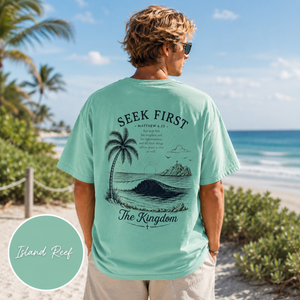 Seek First The Kingdom - Matthew 6:33 Bible Verse Surf Tee
