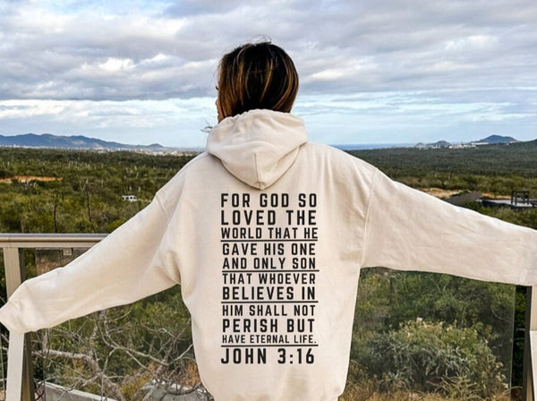 John 3:16 Hoodie - For God So Loved The World Christian Hoodie Hover
