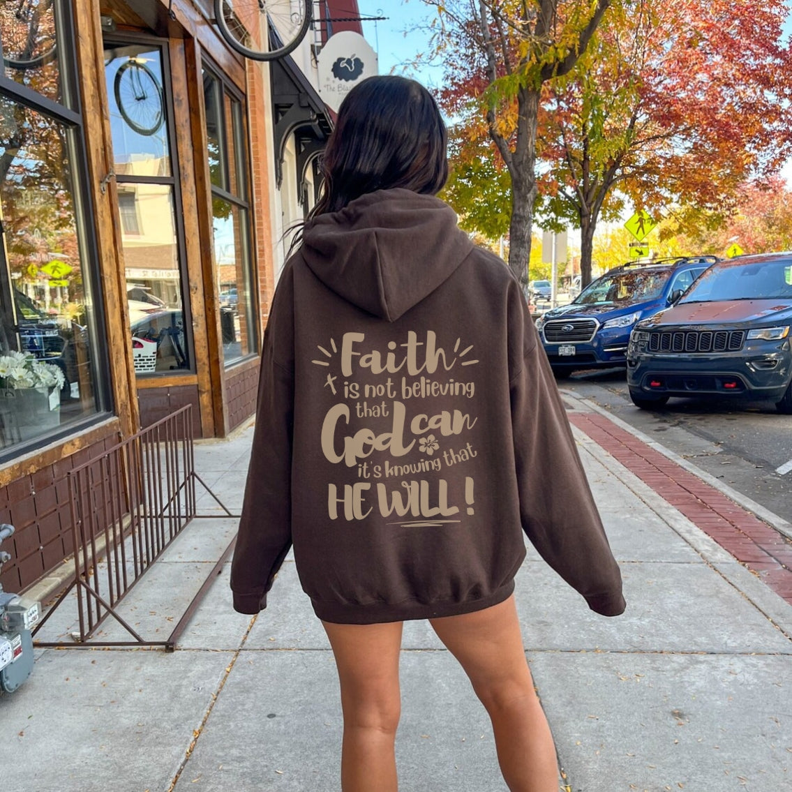 Faith Hoodie | Brown Aesthetic Hooded Sweatshirt, Christian Hoodie