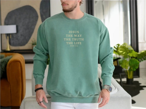 Jesus is The Way The Truth The Life - John 14:6 Sweatshirt | Comfort Colors Sweatshirt | Bible Verse Sweater Hover