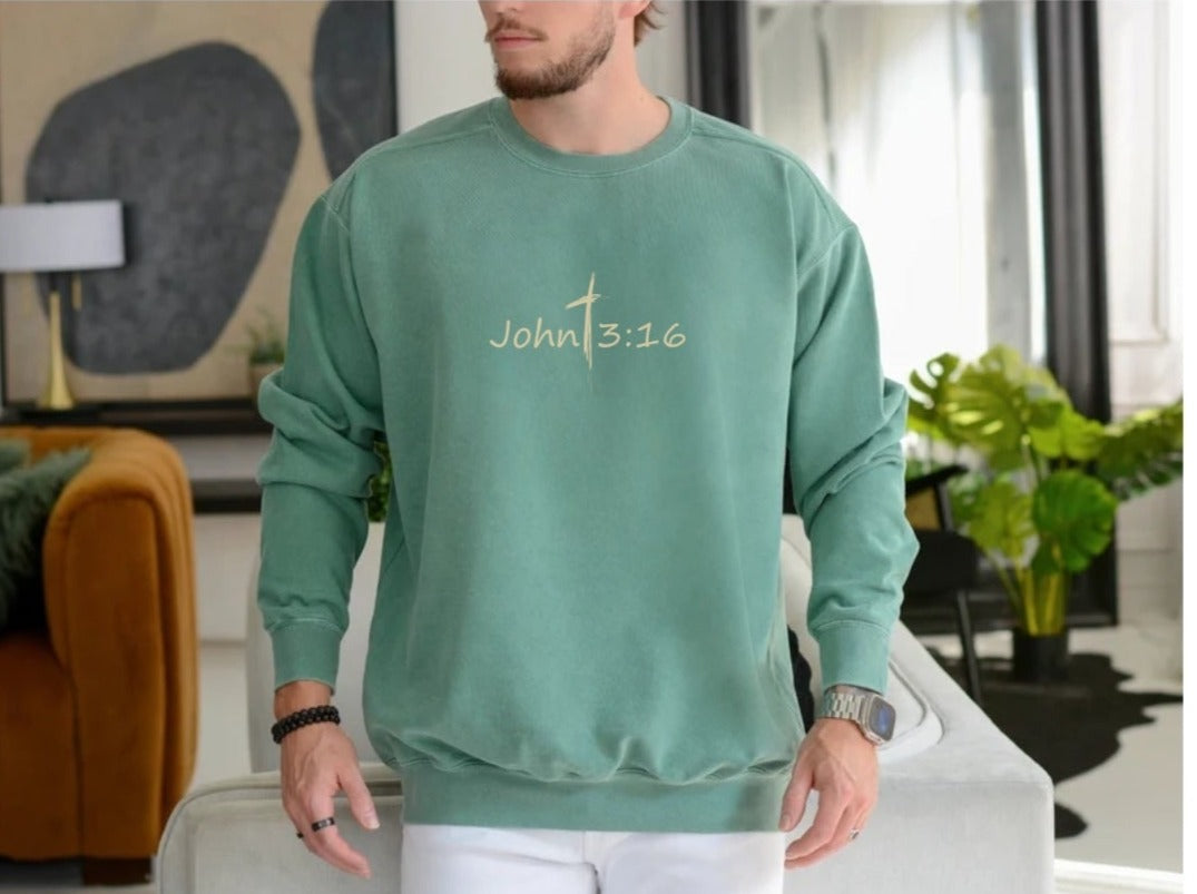 John 3:16 Sweatshirt - For God So Loved The World Sweater | Comfort Colors Sweatshirt