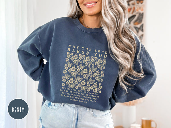 The Blessing - May The Lord Bless You Christian Sweatshirt | Comfort Colors Dyed Sweatshirt Hover