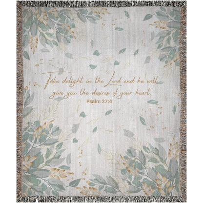 Woven Blanket - Psalms Scripture Blanket | Eucalyptus Leaves Design, Cotton Throw Blanket