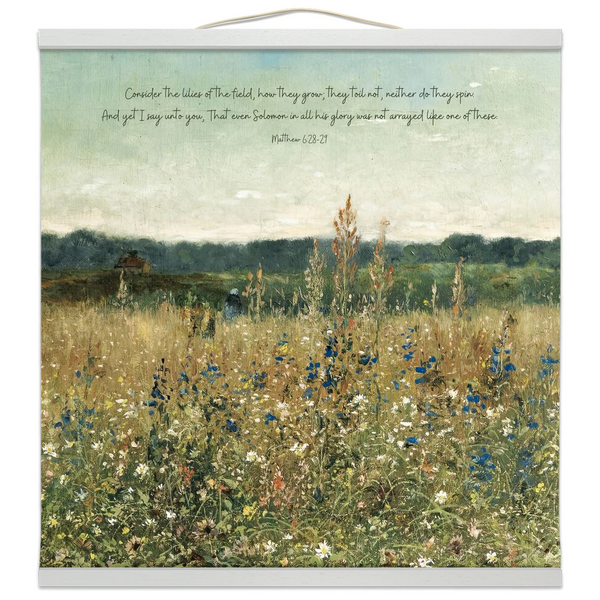 Hanging Canvas Tapestry - Consider The Lilies Bible Verse - Vintage Art On Canvas Hover