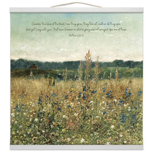 Hanging Canvas Tapestry - Consider The Lilies Bible Verse - Vintage Art On Canvas