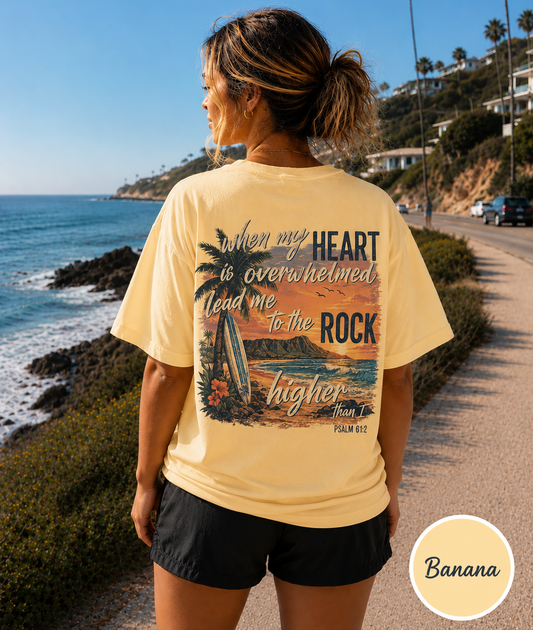 Lead Me to The Rock Psalm 61 Bible Verse Surf Tee