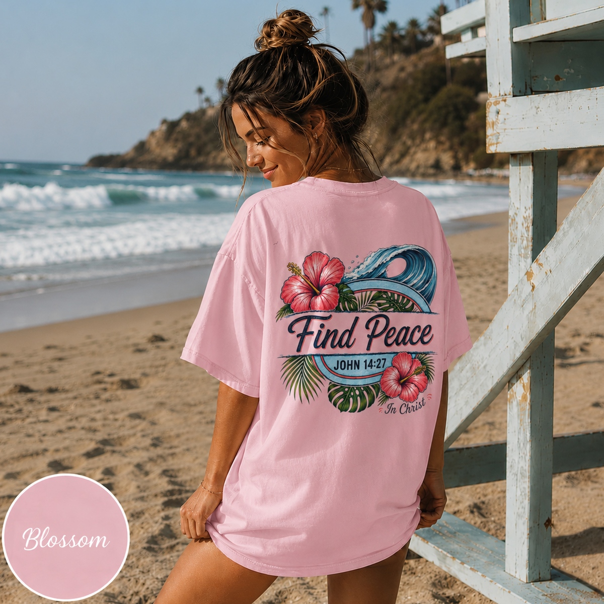 Find Peace In Christ T-Shirt - John 14:27 Floral Surf Christian Tee