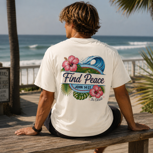 Find Peace In Christ T-Shirt - John 14:27 Floral Surf Christian Tee