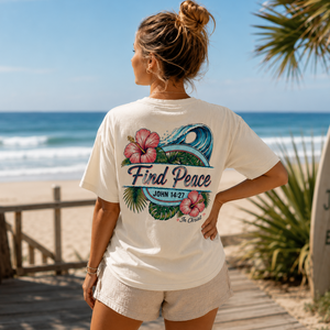 Find Peace In Christ T-Shirt - John 14:27 Floral Surf Christian Tee