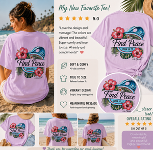Find Peace In Christ T-Shirt - John 14:27 Floral Surf Christian Tee