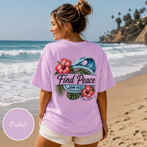 Find Peace In Christ T-Shirt - John 14:27 Floral Surf Christian Tee