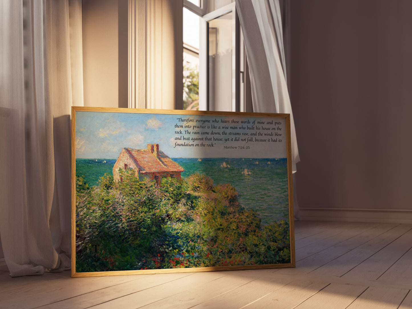 Build Your House on the Rock - Matthew 7:24 | Vintage Monet Art with Bible Verse - Unframed Art