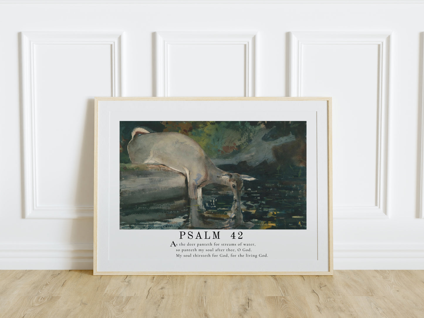 PSALM 42 - As The Deer Scripture Wall Art | Psalm 42 Bible Verse Wall Decor - Vintage Deer Painting with Scripture Passage