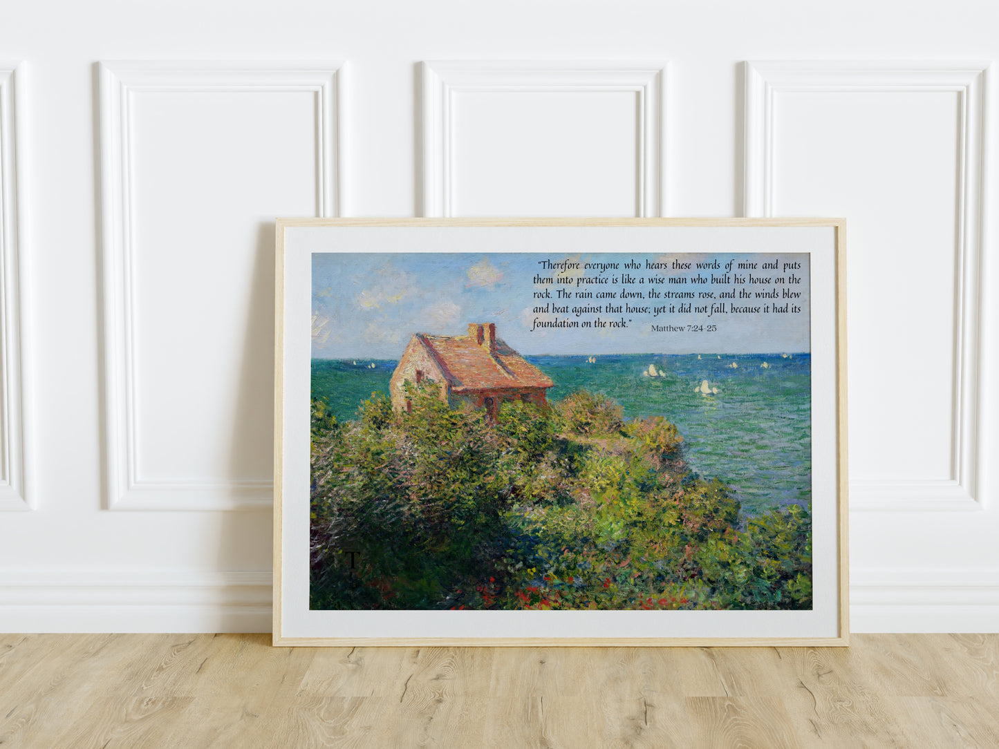 Build Your House on the Rock - Matthew 7:24 | Vintage Monet Art with Bible Verse - Unframed Art