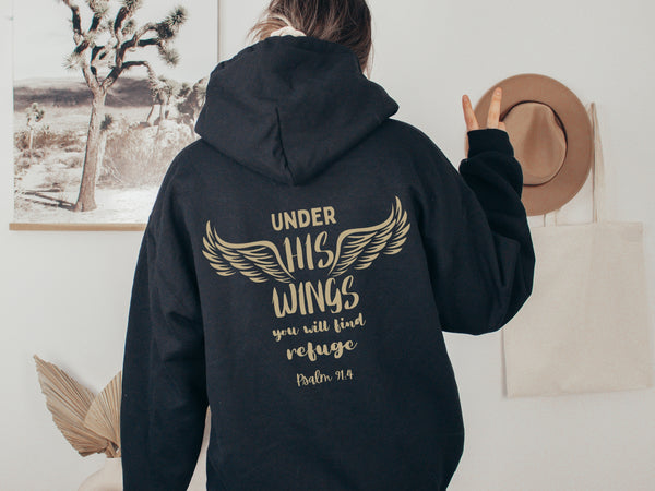 Under His Wings Hoodie - Psalm 91 Bible Verse Hoodie Hover