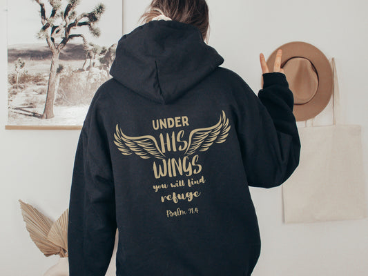 Under His Wings Hoodie - Psalm 91 Bible Verse Hoodie