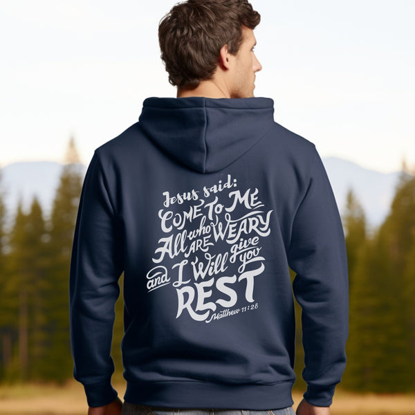 Jesus Hoodie - Bible Verse Hoodie | Come to Me, I Will Give You Rest - Matthew 11 Hover