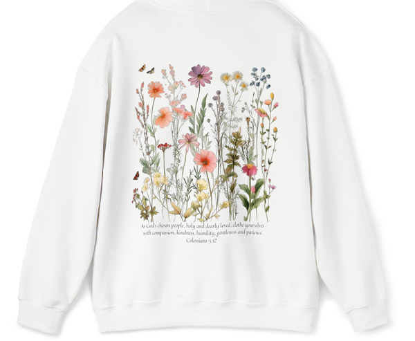 Women's Christian Hooded Sweatshirt - Vintage Flowers Hoodie Sweatshirt, Pullover Hoodie With Bible Verse Hover