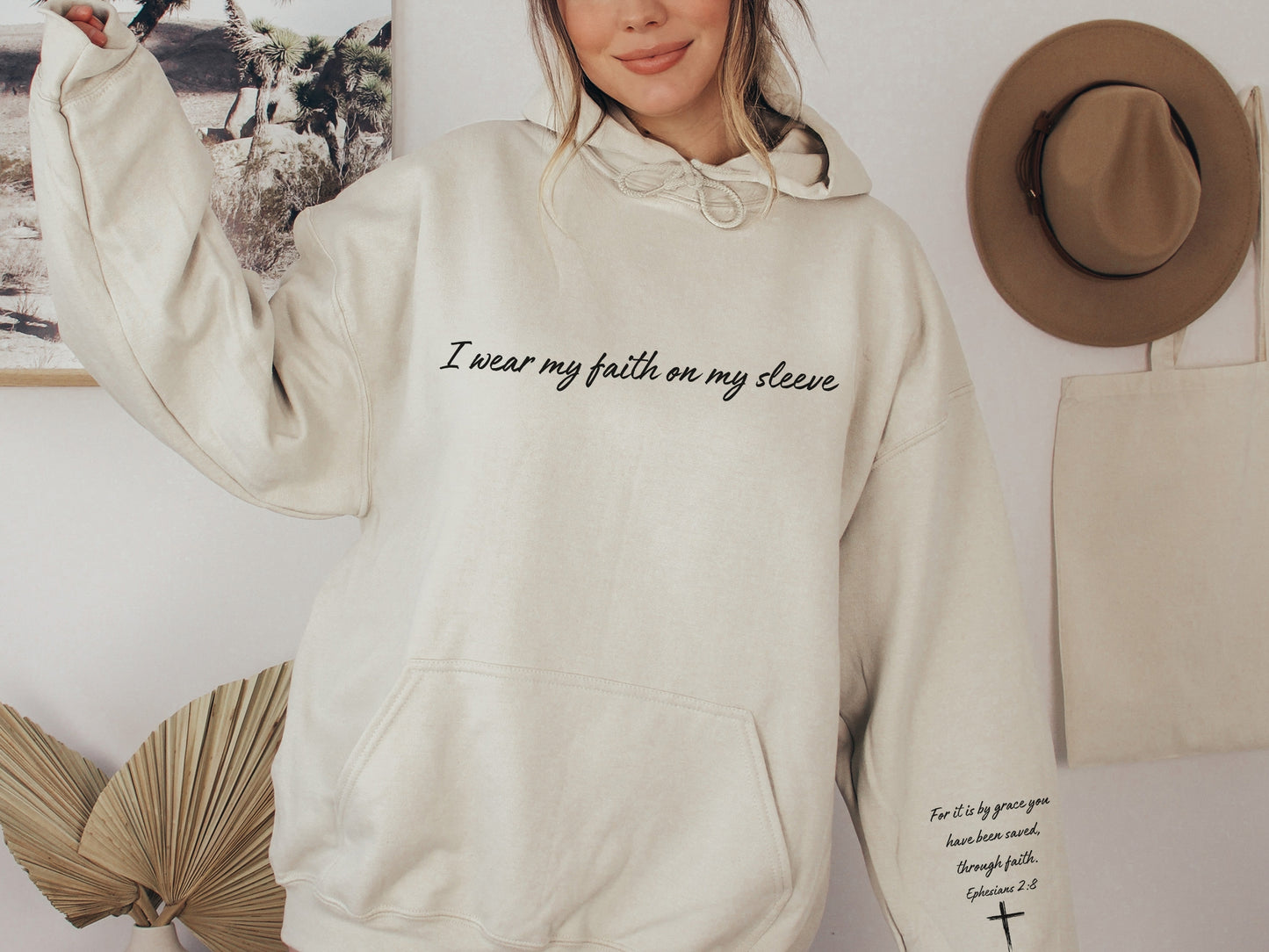 I Wear My Faith On My Sleeve Hoodie | Personalized - Add Your Own Custom Name or Bible Verse on Sleeve