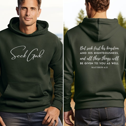 Seek God Christian Hoodie | Bible Verse Hooded Sweatshirt Matthew 6:33