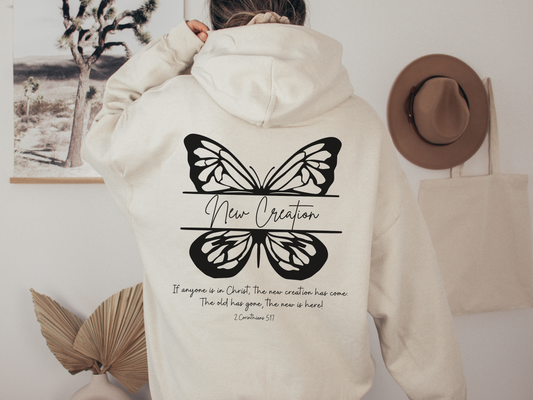 New Creation in Christ Butterfly Christian Hoodie | Bible Verse 2 Corinthians 5:17