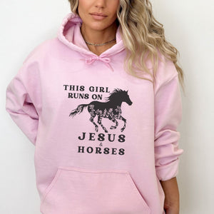 Horse Hoodie - This Girl Runs On Jesus & Horses | Girl's/Women's Horse Sweatshirt