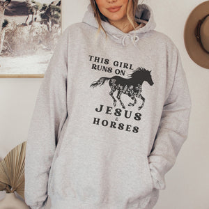 Horse Hoodie - This Girl Runs On Jesus & Horses | Girl's/Women's Horse Sweatshirt