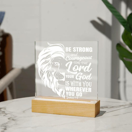 Be Strong and Courageous Bible Verse LED Light | LED Night Light - Inscribed with Joshua 1:9 & Lion