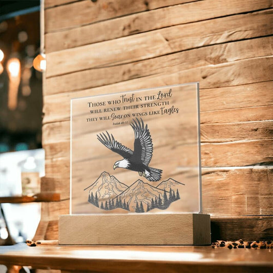 Soar On Wings Like Eagles - Bible Verse LED Light | Christian Gift Night Light | Trust in The Lord Acrylic Sign Inscribed with Isaiah 40:31